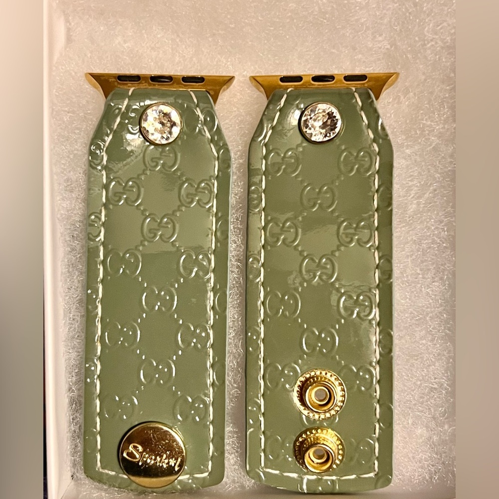 FIRM PRICE‼️Upcycled Gucci Patent Sage Micro Guccissima leather Apple Watch band
